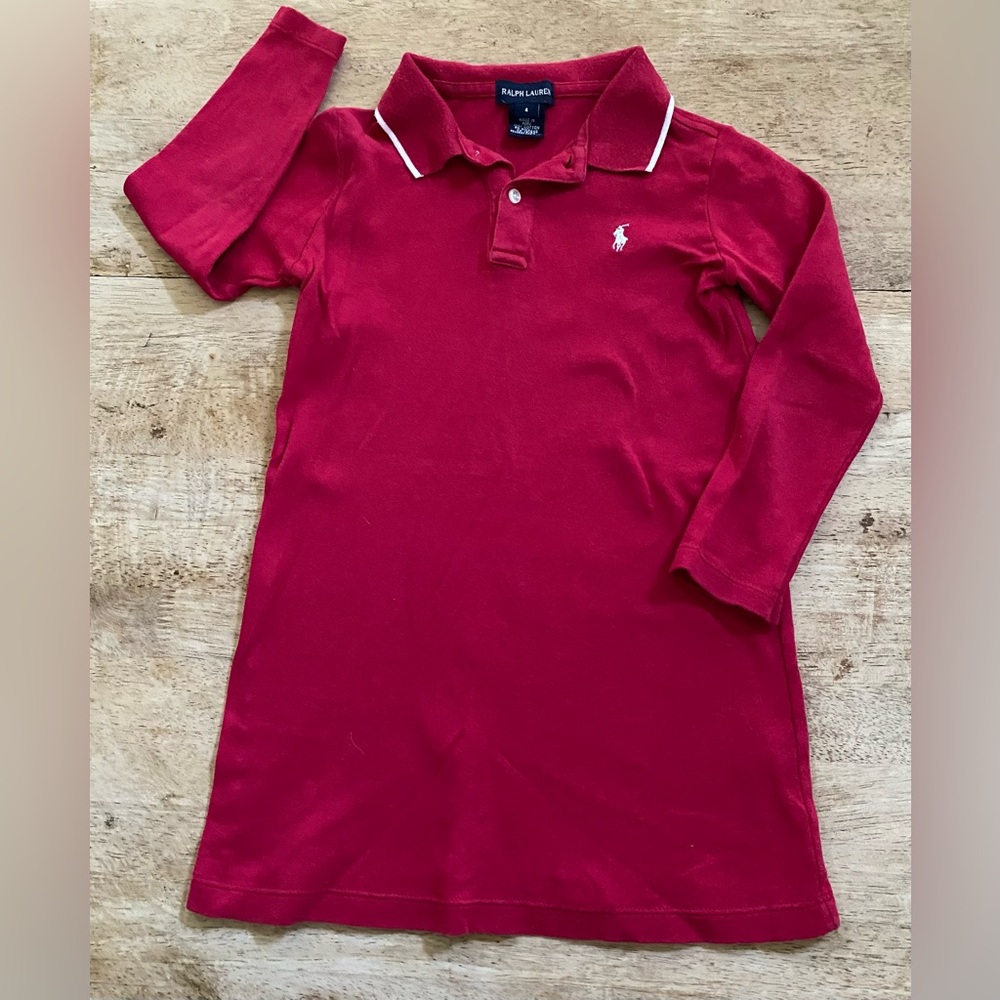 Vintage Ralph Lauren Girls’ Sz 4 Red Long Sleeve Cotton Polo Dress